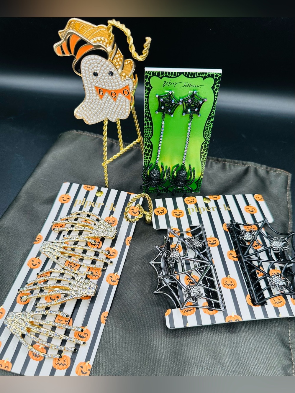 Halloween Jewelry Lot Betsey Johnson Spider Earrings Piper K Hair Clips